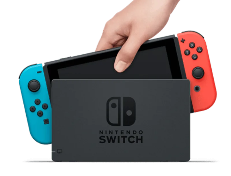 Nintendo Switch console with red and blue Joy-Con controllers